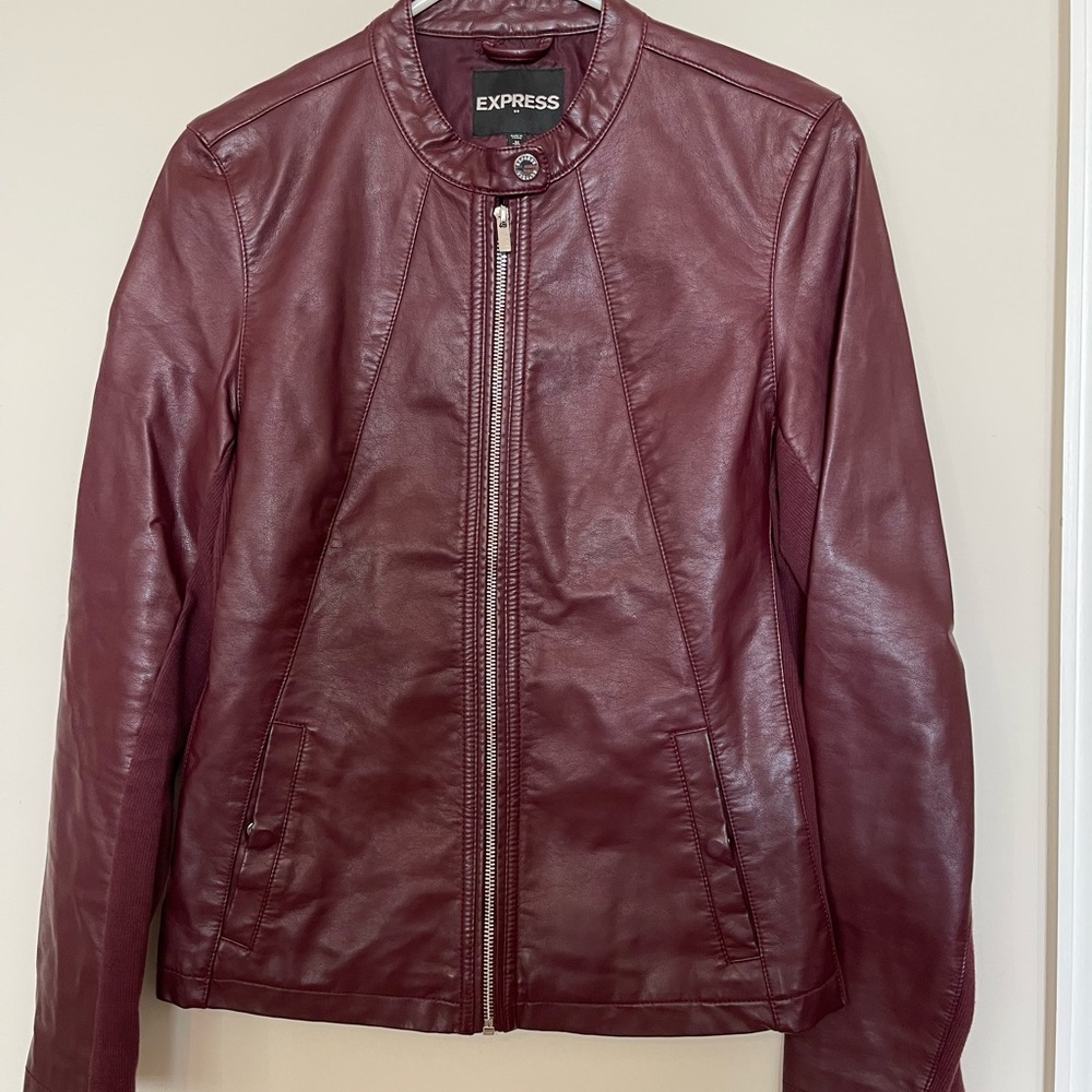 Womens maroon express leather jacket